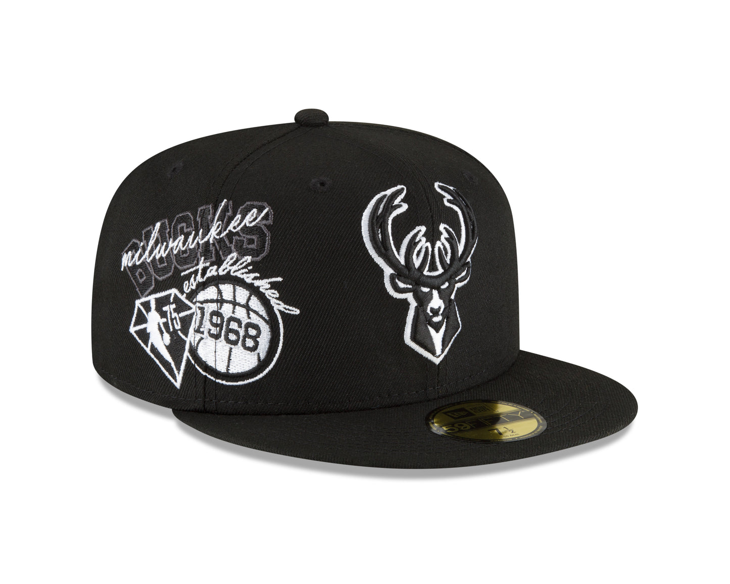 Milwaukee Bucks New Era Back Half Team 59FIFTY Fitted Hat - Black & White