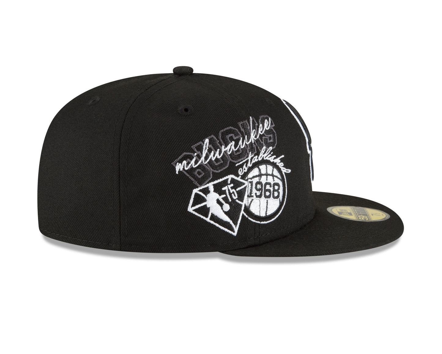 Milwaukee Bucks New Era Back Half Team 59FIFTY Fitted Hat - Black & White