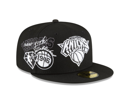New York Knicks New Era Black and White Back Half 59fifty Fitted Hat