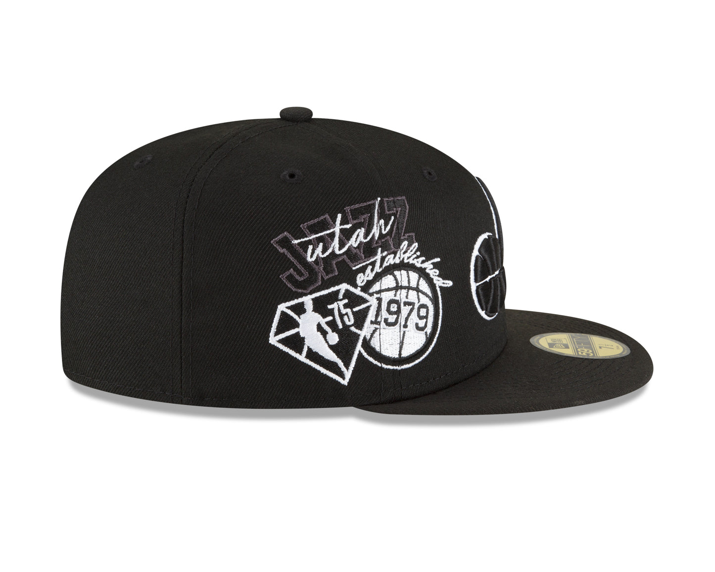 Utah Jazz New Era Black and White Back Half 59fifty Fitted Hat