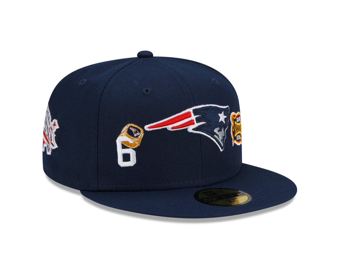 New England Patriots Count the Rings Patches 59FIFTY Fitted Hat - Navy