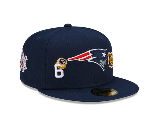 New England Patriots Count the Rings Patches 59FIFTY Fitted Hat - Navy