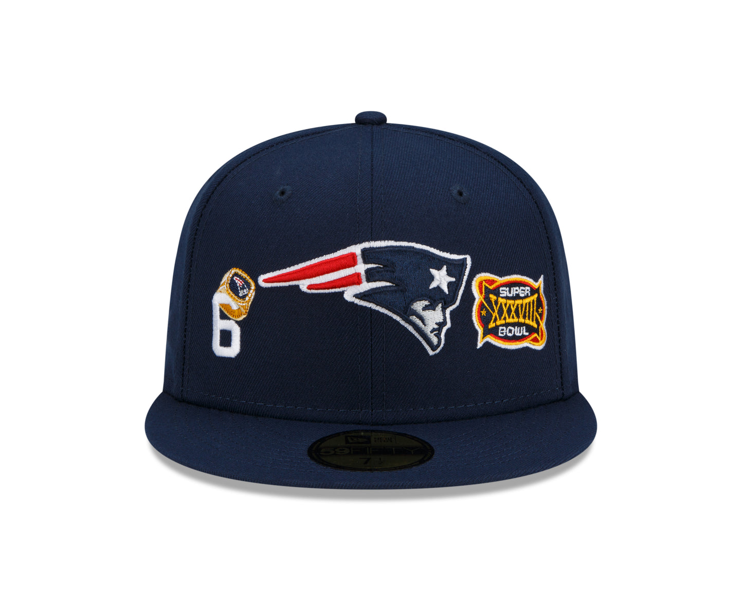 New England Patriots Count the Rings Patches 59FIFTY Fitted Hat - Navy