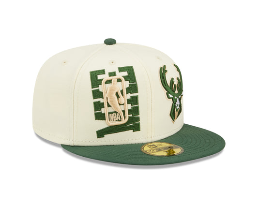 Milwaukee Bucks New Era NBA On Stage Draft 59FIFTY Fitted Hat - Cream