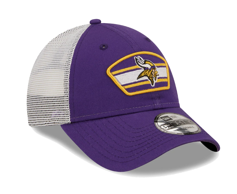 Minnesota Vikings New Era Logo Patch Trucker Mesh 9Forty Snap Back Hat - Purple