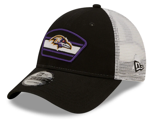 Baltimore Ravens New Era Logo Patch Trucker Mesh 9Forty Snap Back Hat - Black