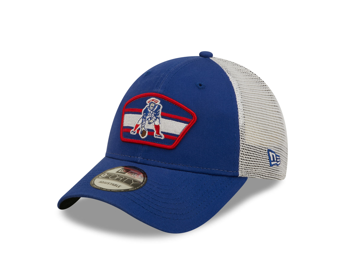 New England Patriots New Era Logo Patch Trucker Mesh 9Forty Snap Back Hat - Blue