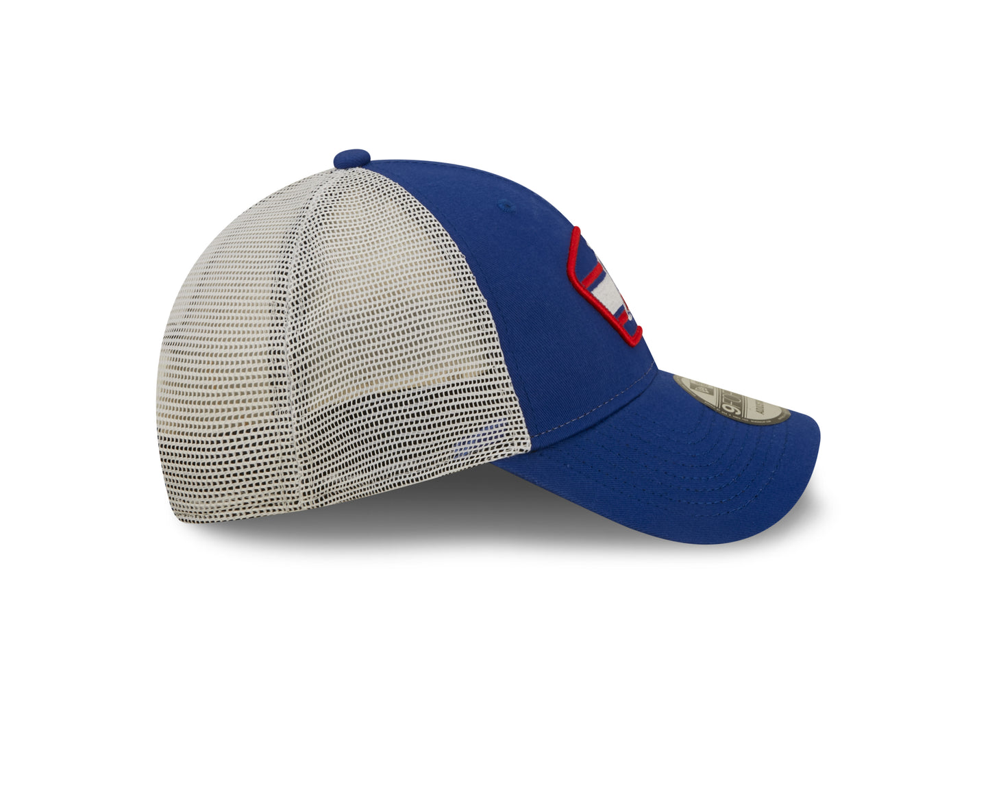 New England Patriots New Era Logo Patch Trucker Mesh 9Forty Snap Back Hat - Blue