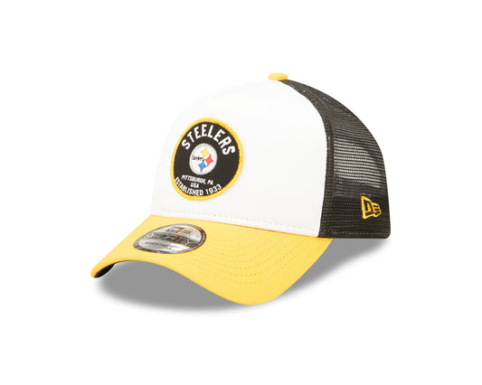 Pittsburgh Steelers New Era NFL Foam Patch Trucker Mesh Hat 9FORTY - Black