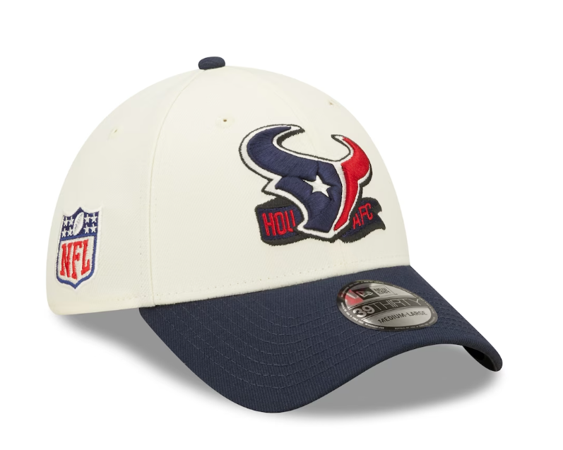 Texans Rivals Hats Houston Texans New Era Sideline Banner 39THIRTY Flex Fit Hat - Cream ...