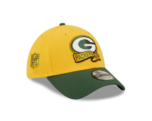 Green Bay Packers New Era Sideline Banner Team Colors 39THIRTY Flex Hat - Yellow