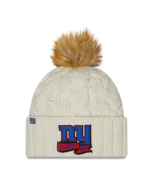 New York Giants New Era Women's Sideline Knit Hat With Pom - Cream