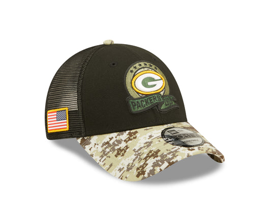Green Bay Packers New Era Salute To Service 9FORTY Adjustable Hat - Black