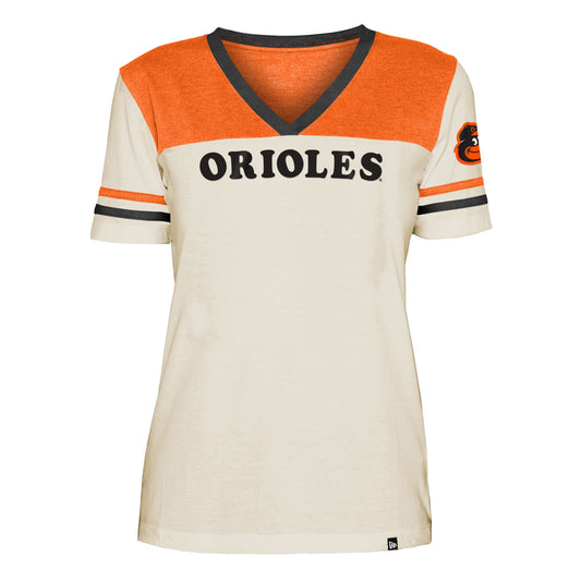 Baltimore Orioles New Era Throwback Cream V-neck Women's T-Shirt