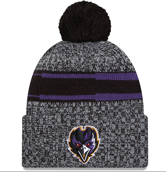 Baltimore Ravens New Era Sideline Sport Front Bird Knit Hat w/Ball- Black