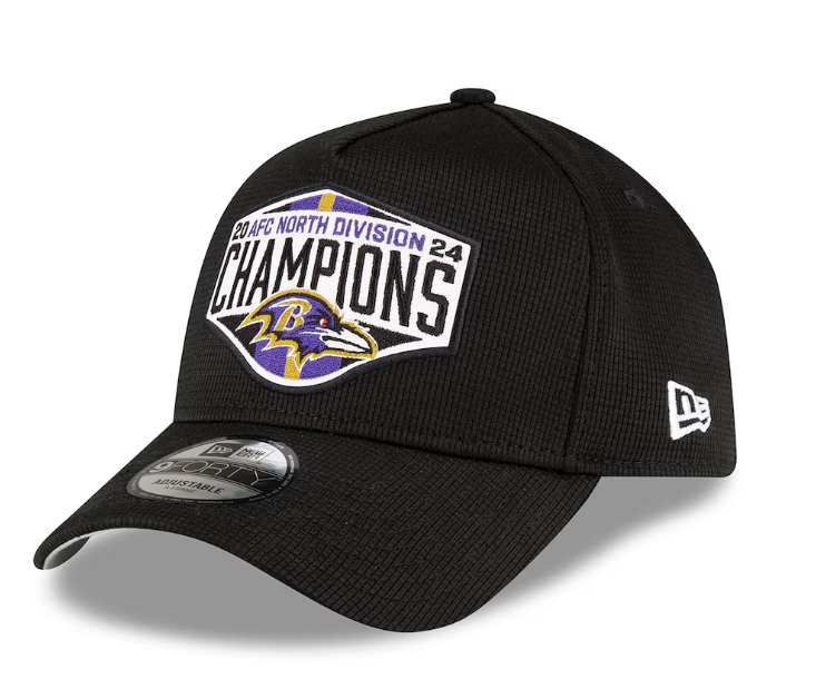 Baltimore Ravens 2024 AFC North Division Locker Room Champions 9FORTY Adjustable Hat -Black