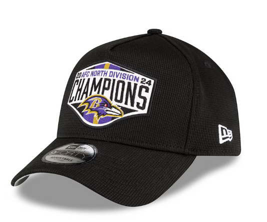 Baltimore Ravens 2024 AFC North Division Locker Room Champions 9FORTY Adjustable Hat -Black