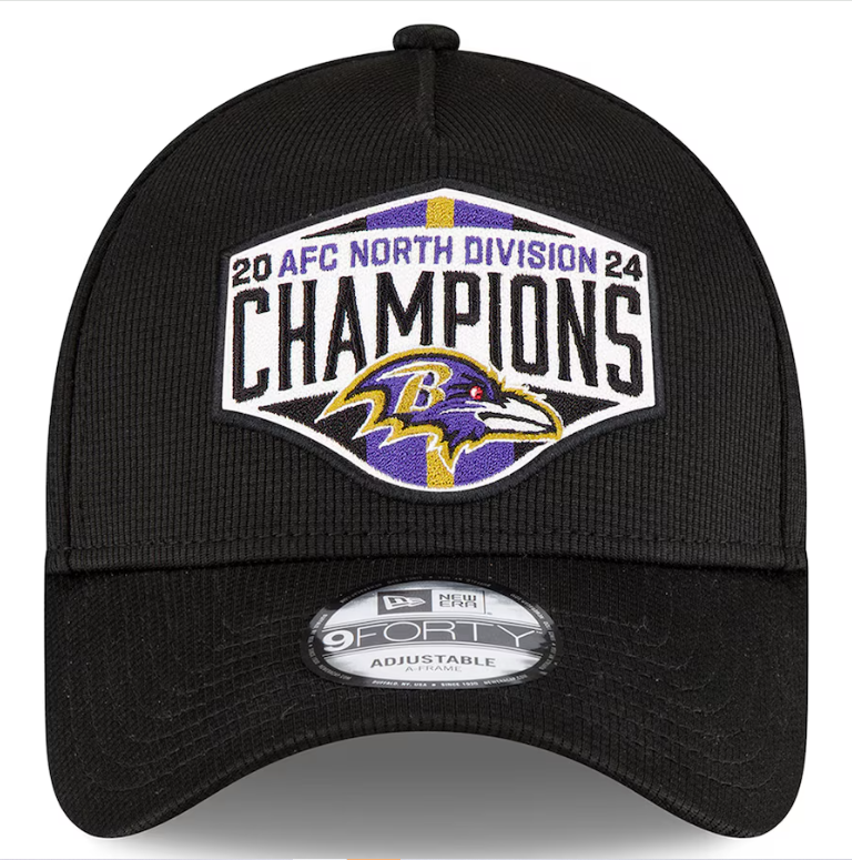 Baltimore Ravens 2024 AFC North Division Locker Room Champions 9FORTY Adjustable Hat -Black