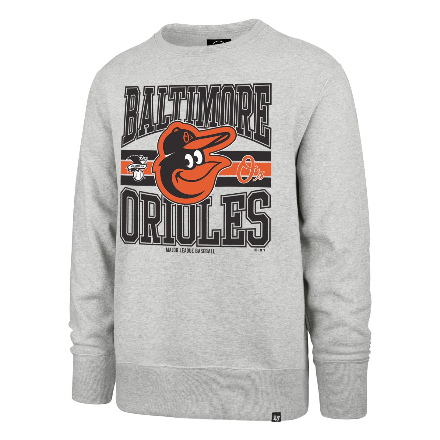 Baltimore Orioles '47 Brand Relay Gray Letters Headline Crew Sweatshirt