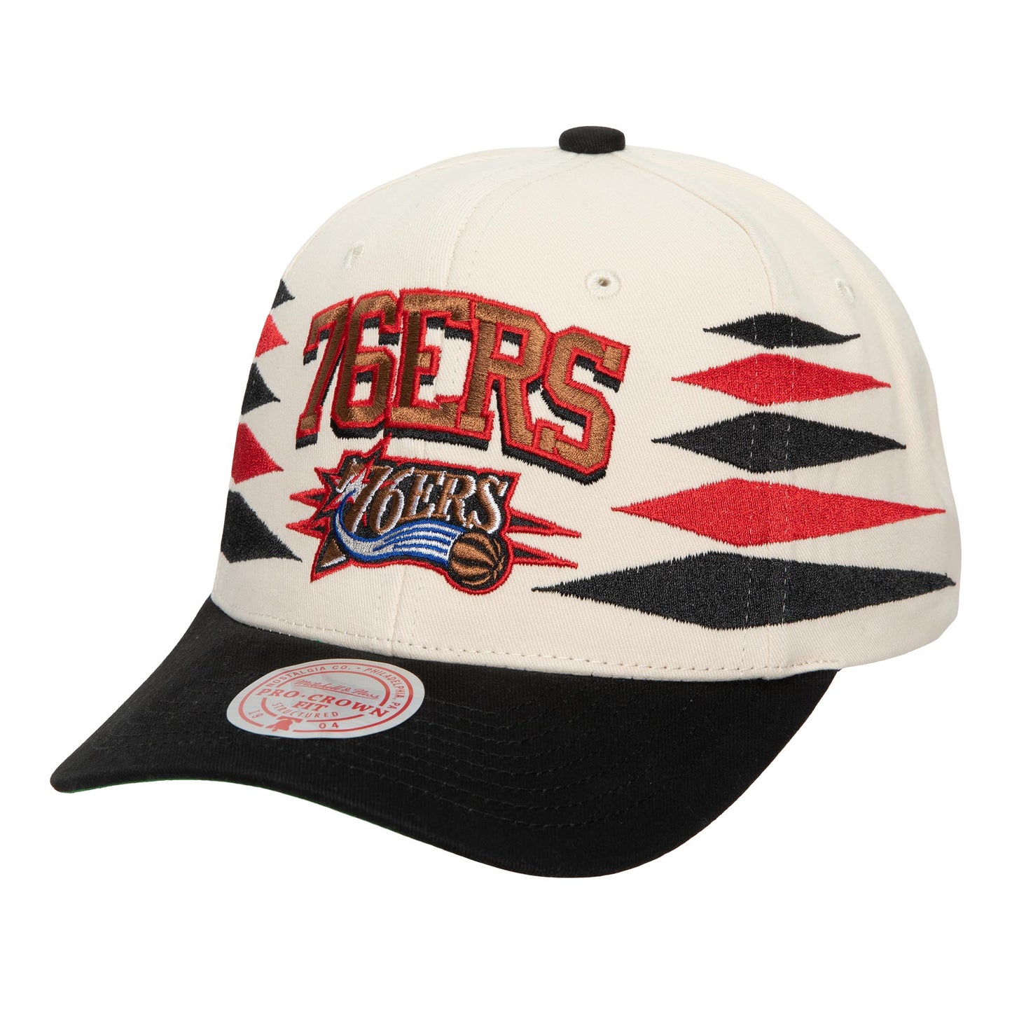 Philadelphia 76ers Mitchell & Ness Off White Diamond Pro Snapback Hat