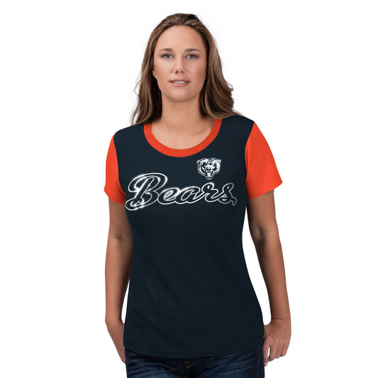 Chicago Bears Womens Trophy Foil Print T-Shirt - Navy