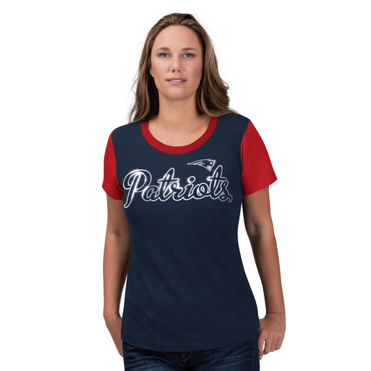 New England Patriots Womens Trophy Foil Print T-Shirt - Navy