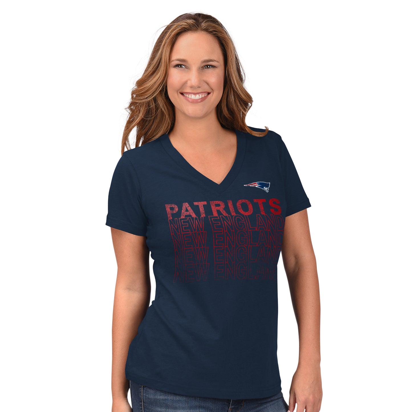 New England Patriots G-III Womens Bootleg Fade T-Shirt - Navy