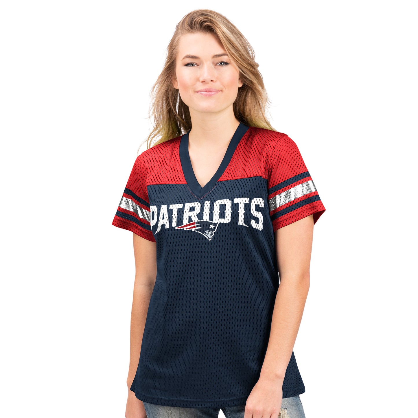 New England Patriots G-III 4th Down Women's Mesh T-Shirt -Blue
