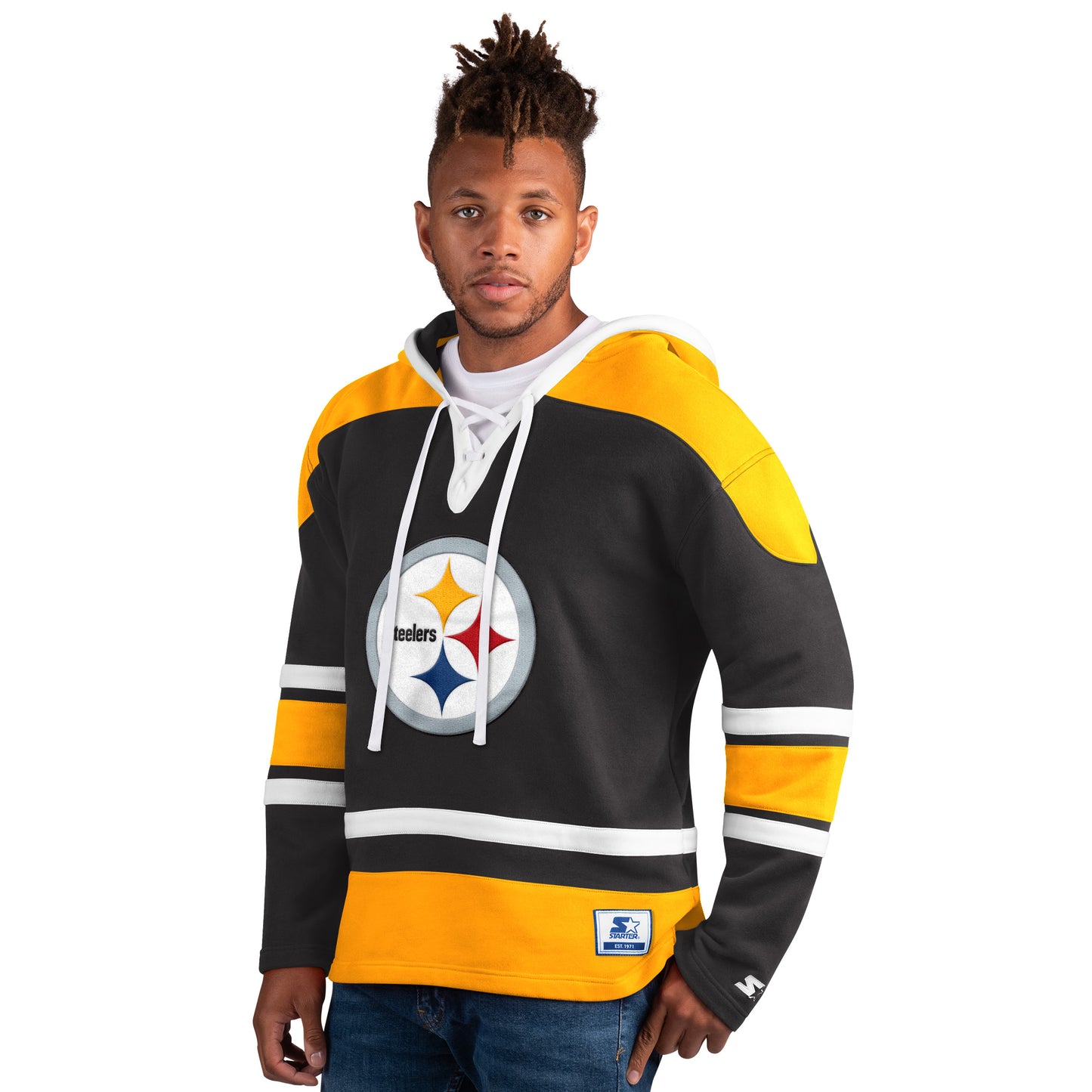 Pittsburgh Steelers Starter Timeout Lace Up Hockey Pullover Hooded Sweat Shirt