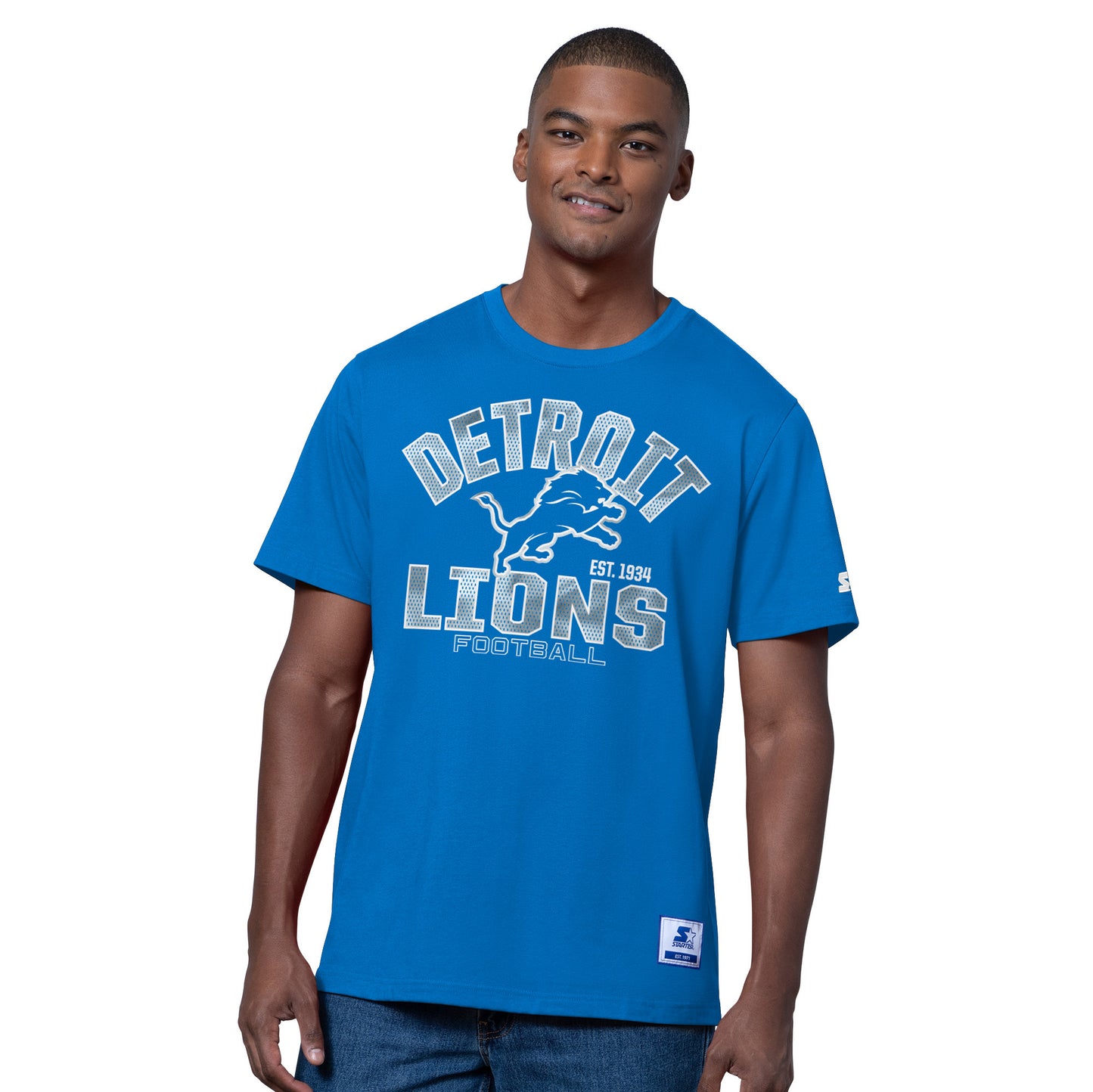 Detriot Lions Men's Starter Defender T-Shirt- Blue