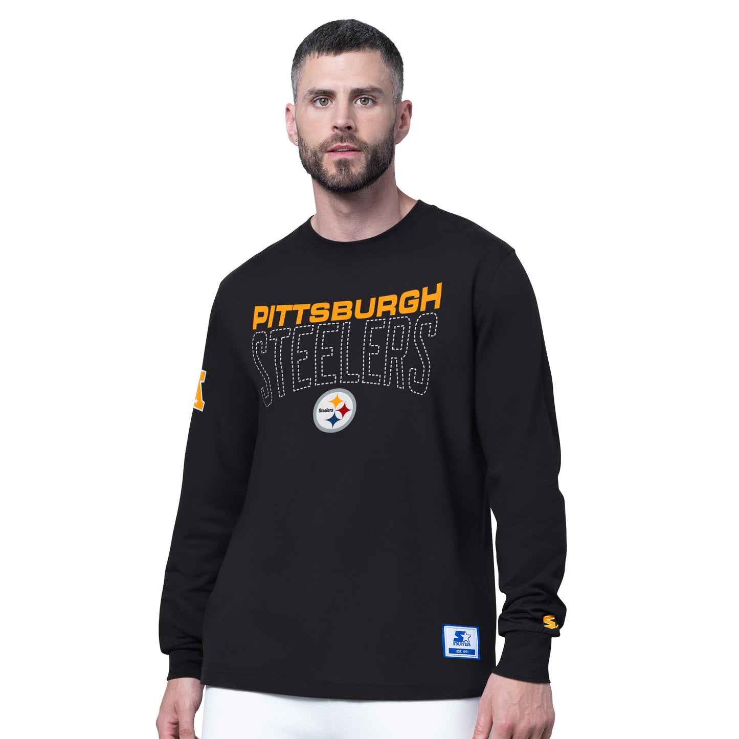 Pittsburgh Steelers Men's Starter Goal Post Long Sleeve Shirt-Black