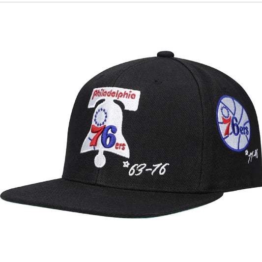 Philadelphia 76ers Mitchell & Ness Hardwood Classics Timeline Fitted Hat - Black
