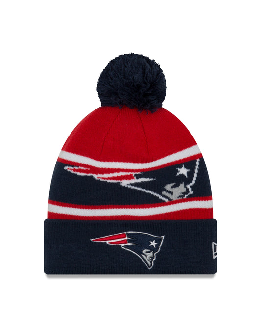 New England Patriots New Era Knit Call Out Cuffed Pom Knit Hat - Blue