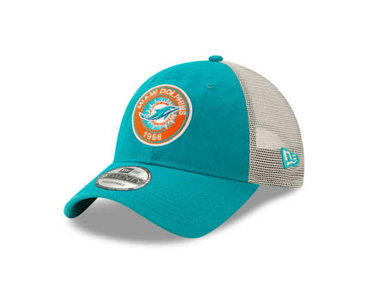 Miami Dolphins Established Circle Trucker Mesh 9TWENTY Adjustable Hat - Aqua