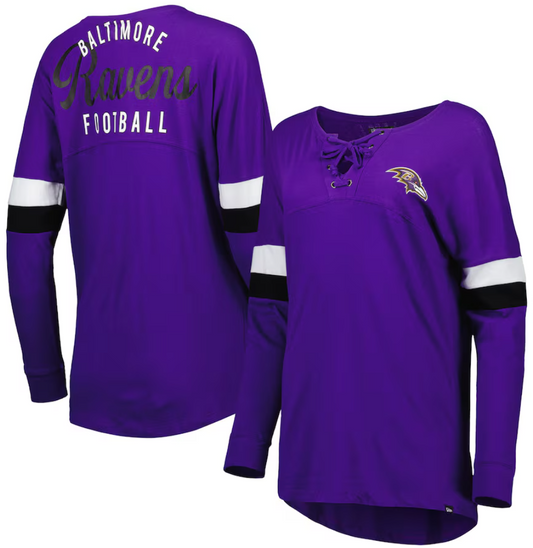Baltimore Ravens Women's New Era Purple Athletic Varsity Lace-Up Long Sleeve T-Shirt
