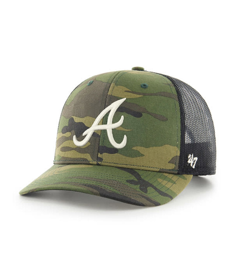 Atlanta Braves '47 Brand Woodland Camo Trucker Mesh Snapback Hat