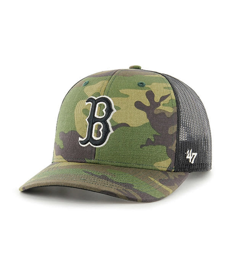 Boston Red Sox  '47 Brand Woodland Camo Trucker Mesh Snapback Hat