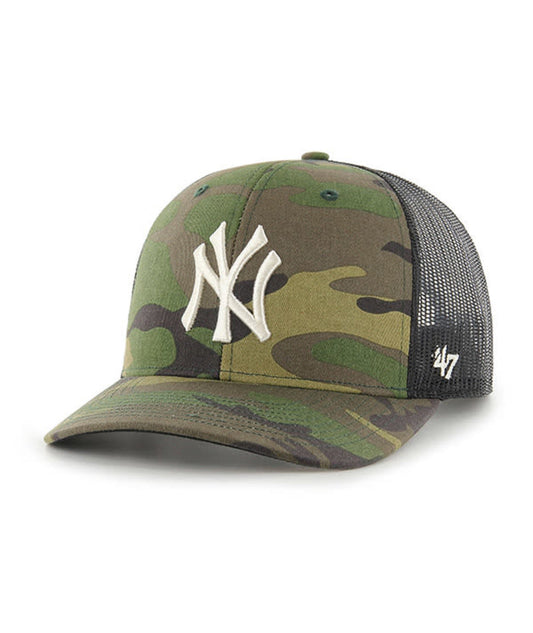 New York Yankees '47 Brand Woodland Camo Trucker Mesh Snapback Hat