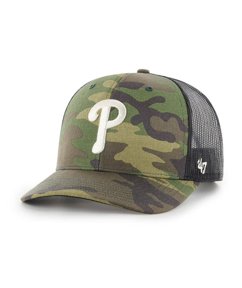 Philadelphia Phillies '47 Brand Woodland Camo Trucker Mesh Snapback Hat