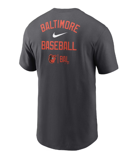 Baltimore Orioles Nike Charcoal Logo Sketch Bar T-Shirt