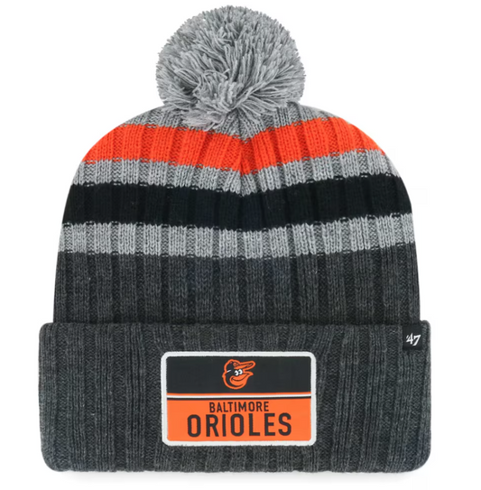 Baltimore Orioles '47 Stack Cuffed Knit Hat with Pom - Gray