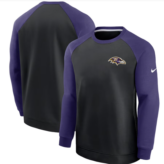 Baltimore Ravens Nike Historic Raglan Crew Performance Sweater - Black / Purple
