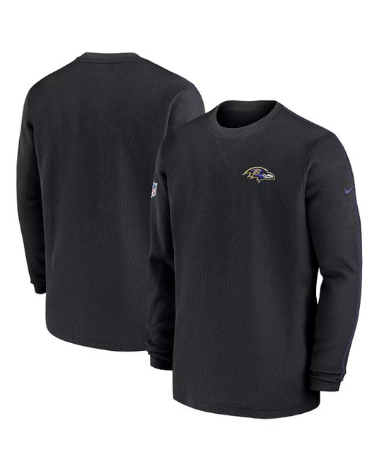 Baltimore Ravens Nike Sideline Heavy Brushed Waffle Crew Neck Shirt - Black