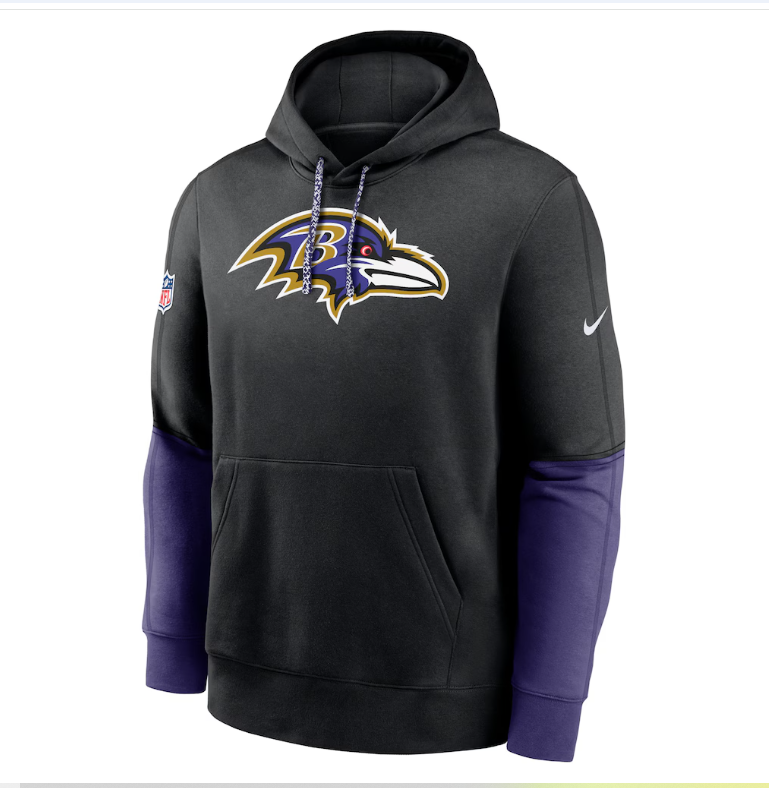 Baltimore Ravens Nike Black Purple  Sideline Club Team Issue Pullover Hoodie