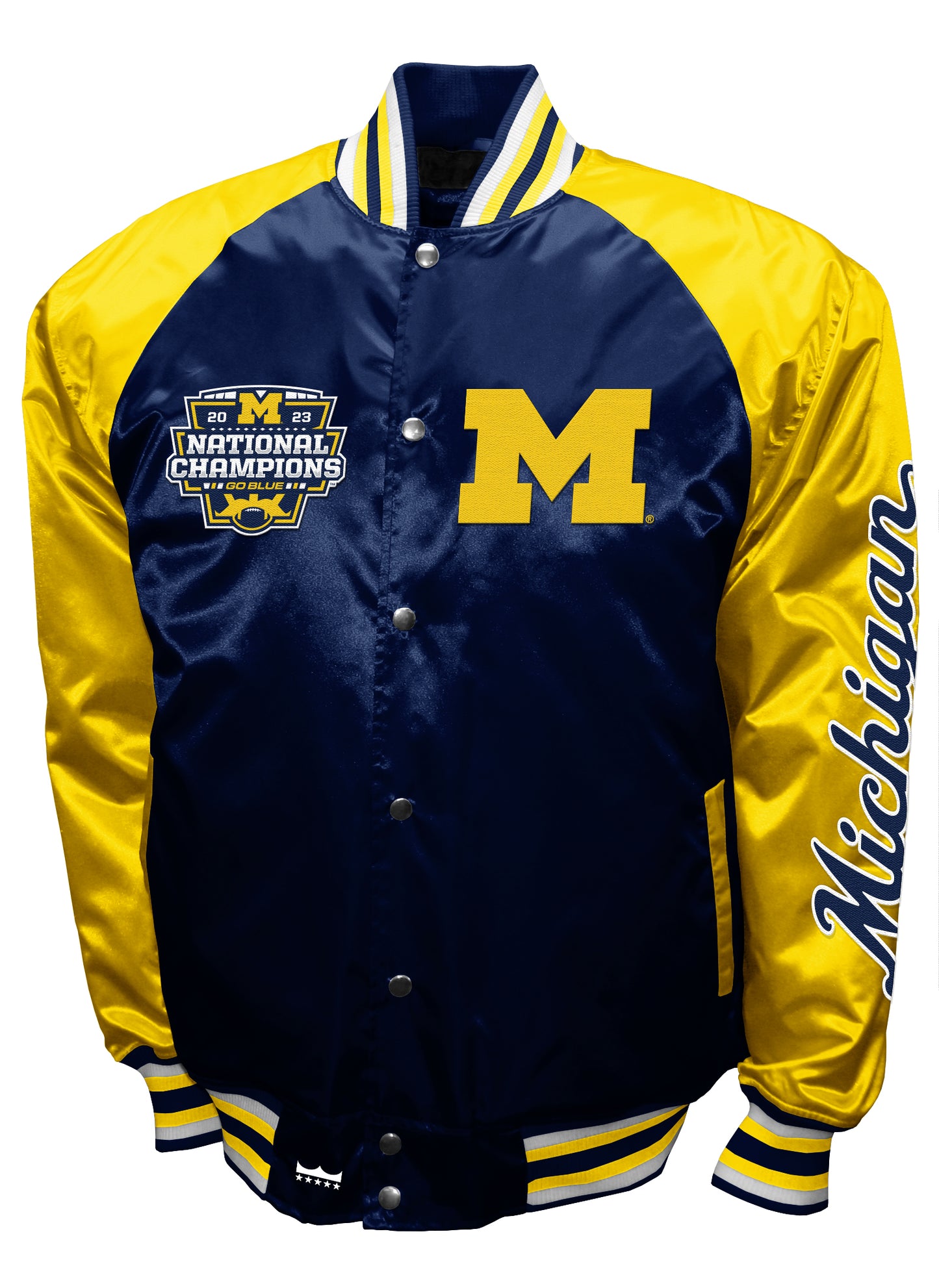 Michigan Wolverines 2023 National Champions Game Satin Full-Snap Jacket - Blue