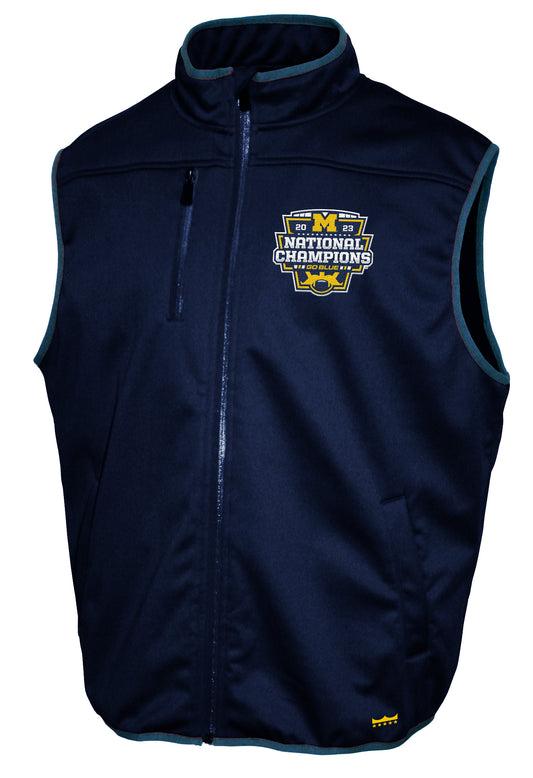 Michigan Wolverines Franchise Club 2023 National Champions Softshell  Vest -Navy