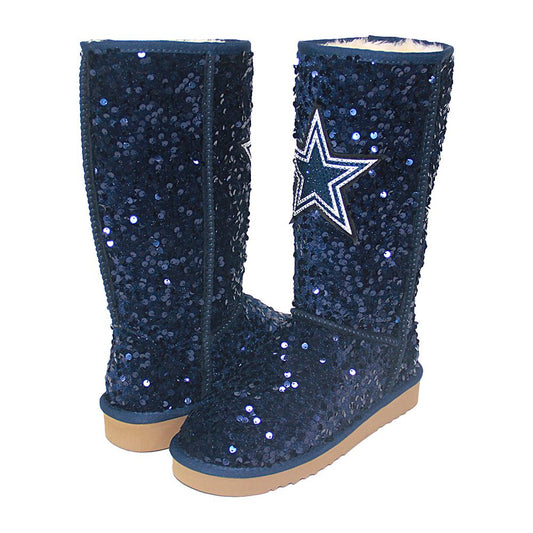 Dallas Cowboys Cuce Sequin Boots Blue/Sliver