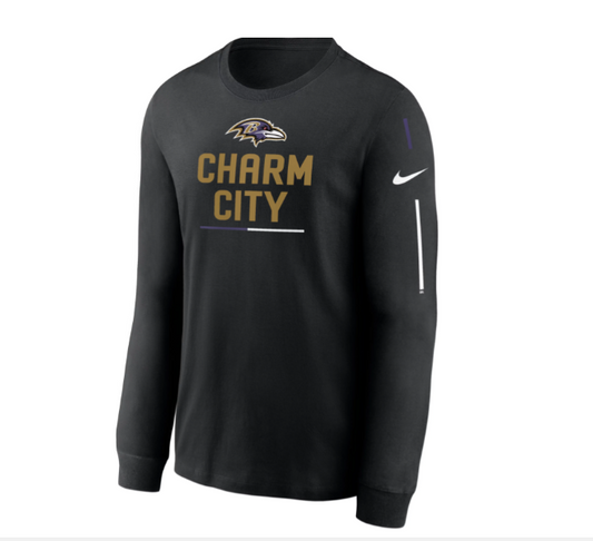 Baltimore Ravens Charm City Nike Slogan Long Sleeve Shirt - Black