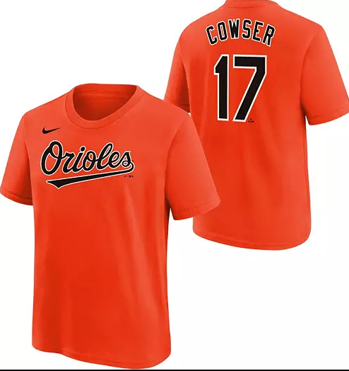 Baltimore Orioles Nike Youth #17 Colton Cowser Name and Number T-Shirt- Orange