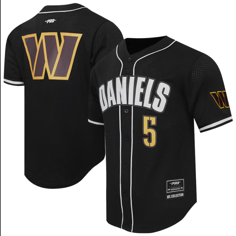 Washington Commanders Pro Standard Jayden Daniels Black Mesh Button-Up Baseball Jersey